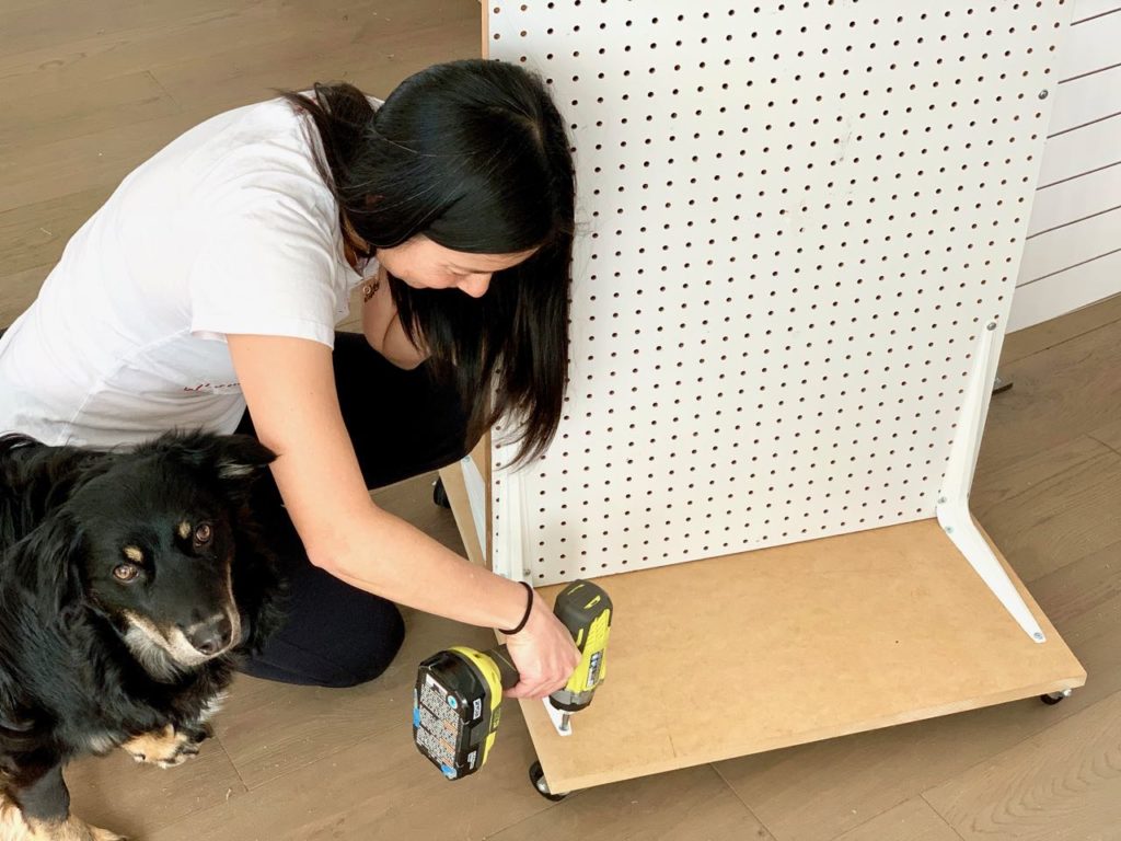 sewing caddy - attach pegboard to base